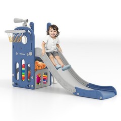 6 in 1 Toddler Slide with Basketball & Telescope, Indoor Playset for Age 1-3