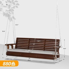 Rustic 880 LBS Wooden Porch Swing – Comfortable & Ergonomic Design for Outdoors