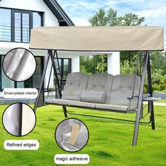 Beige 3-Seat Porch Swing Canopy Replacement 64×45″ Waterproof Sunshade Cover
