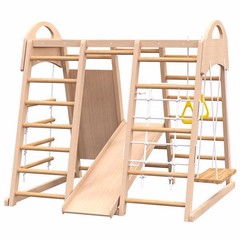 Wooden Indoor Playground 7-in-1 Jungle Gym Playset Climb Set for Kids 2-6yrs US