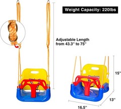 3-in-1 Infant to Teenage Blue Swing Outdoor Patio Garden for Kids Aged 6M+