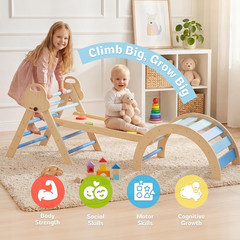 8-In-1 Wooden Climbing Set for Toddlers with Cushion, Foldable Montessori Indoor