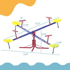 Metal Seesaw for Kids Outdoor 71.75″ L x 71.75″ W x 19″ H, Red Blue Yellow