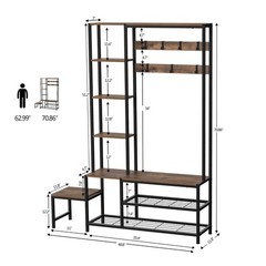 Espelism Hall Tree with Shoe Storage Bench Coat Rack with 7 Hooks Interchange…