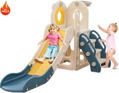 5 in 1 Kids Freestanding Toddler Slide Baby Climber Playset L Shaped Slide Blue