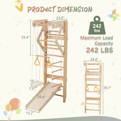 6-in-1 Swedish Ladder Wall Gym Indoor Wooden Wall Mounted Play Set for Kids