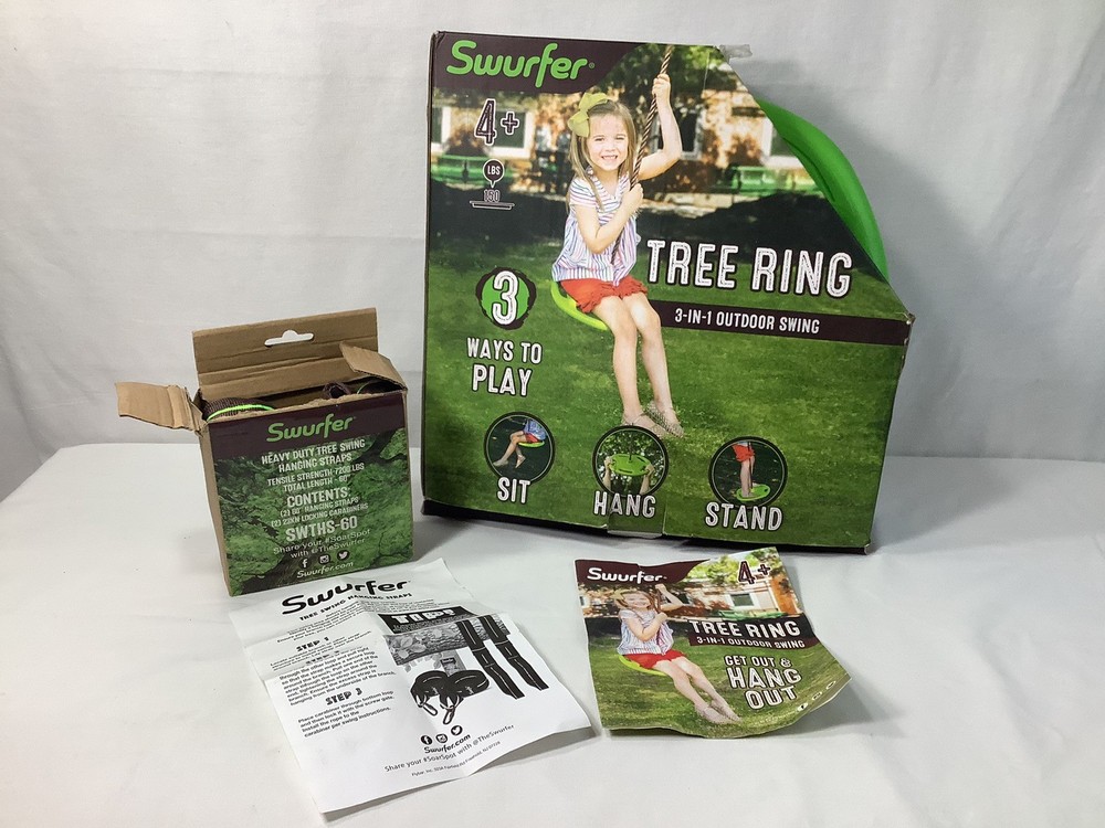Swurfer Tree Swing Ring 3-in-1 Outdoor Tree Disc Swing Climbing Rope to Sit Stan