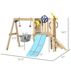 Outsunny 3 in 1 Wooden Outdoor Playset with Baby Swing Seat, Toddler Slide, Ages