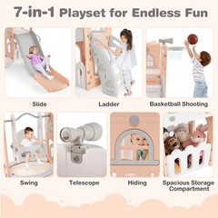 7-in-1 Toddler Slide & Swing Set Indoor Playground for Kids Age 1-3 Years Old