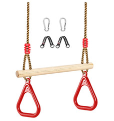 Wooden Trapeze Swing Bar, Adjustable Height Swing Set, Gym Rings, Playground Att