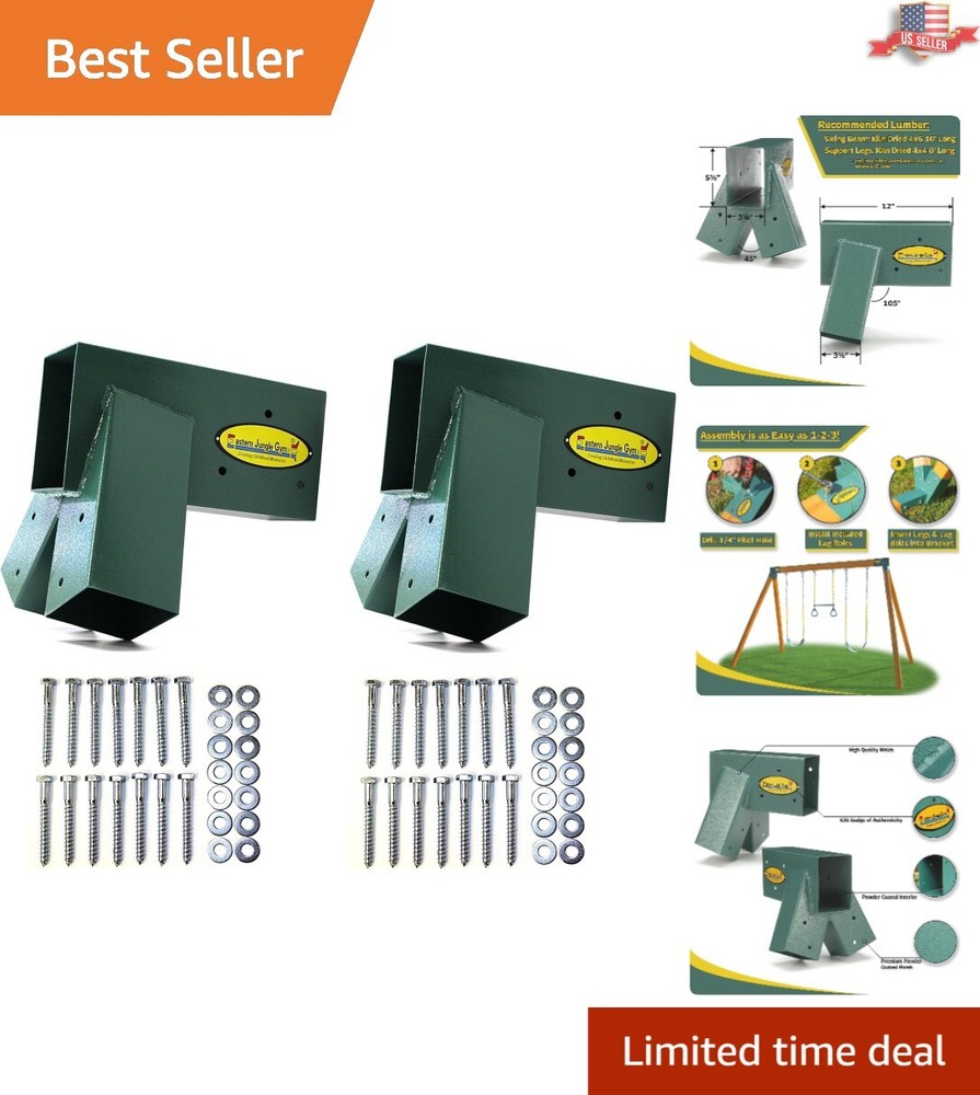A-Frame Swing Set Brackets – Heavy-Duty Steel – Green – All Mounting Hardware