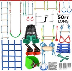 Ninja Warrior Obstacle Course for Kids Backyard – 2×50Ft Slackline Kit with 1…