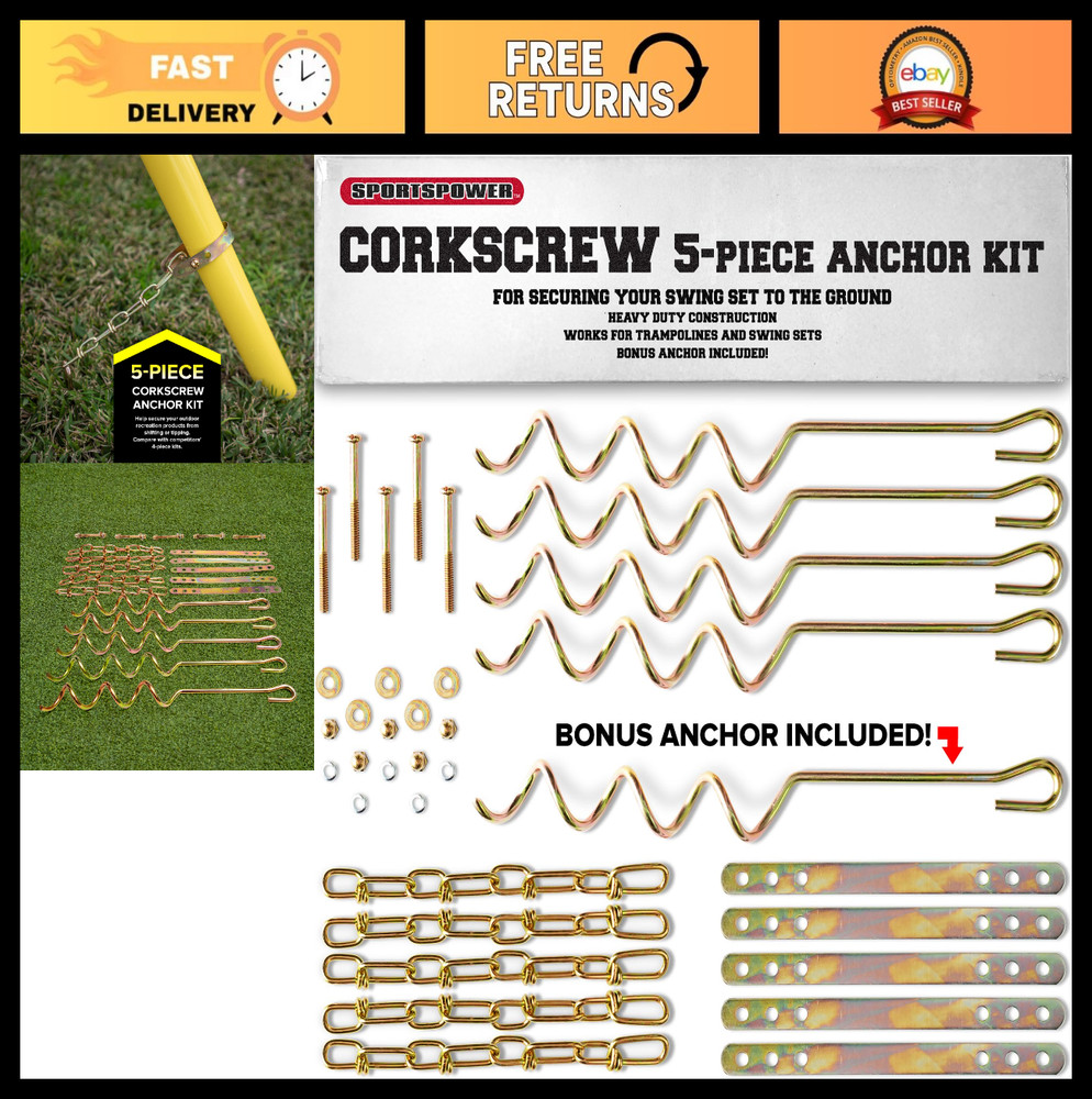 Deluxe 5-Piece Metal Ground Anchor Kit for Swing Sets & Trampolines – Gold