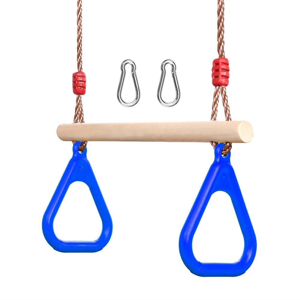 PELLOR Playground Children’s Wooden Trapeze Swing Bar with Plastic Gym Blue