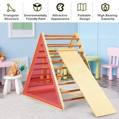 GLACER Wooden Climbing Triangle Ladder with Ramp, 2 in 1 Foldable Toddler Triang