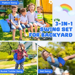 440lbs Metal Swing Set with 3 Swings Toddler Swing Backyard Swing Set for Kids
