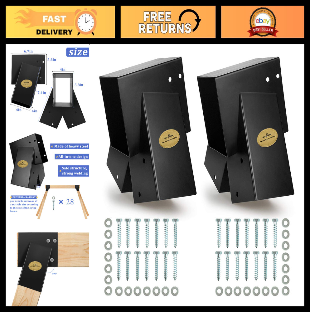 Heavy Duty Swing Set Brackets – 2 Pack A-Frame with Mounting Hardware, Black