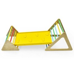 3-in-1 Kid Climbing Ladder Set 2-Triangle Climber W/ Ramp Sliding Wooden Playset