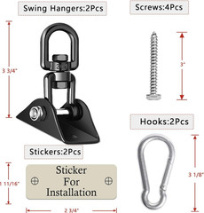 2 Heavy Duty 304 Stainless Steel Swing Hangers 2000LB 360° Swivel Hammock Hook