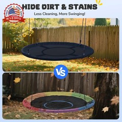 60 Inch Heavy-Duty Saucer Swing Seat Waterproof 900D Oxford Black 2 Hanging Stra