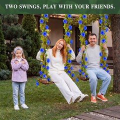 2x Wooden Tree Swings for Adults, 24×10″ Heavy Duty 500lb, Flower Accents
