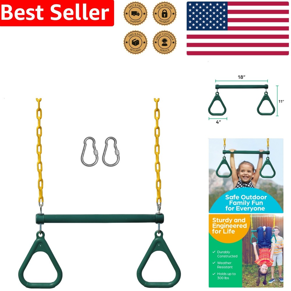 Backyard Swing Set Trapeze Bar – 18in Green Steel Chain & Carabiner Outdoor Play