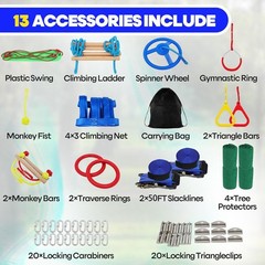 Ninja Warrior Obstacle Course for Kids Backyard – 2×50Ft Slackline Kit