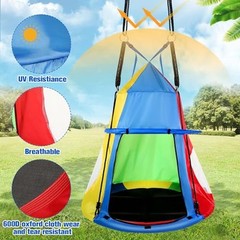 Kids Hanging Tent Saucer Swing, 39 Inch Outdoor Saucer Tree Swing with