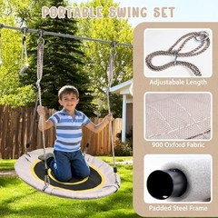Ninja Warrior Obstacle Course Swing Set for Kids with Weather 60 FT Beige