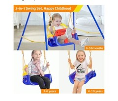 FUNLIO 3-in-1 Toddler Swing Set with 4 Sandbags, Indoor/Outdoor Baby Swing wi…