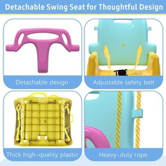Foldable Baby Swing Set for Backyard, Indoor/Outdoor Toddler Swing Yellow & Blue