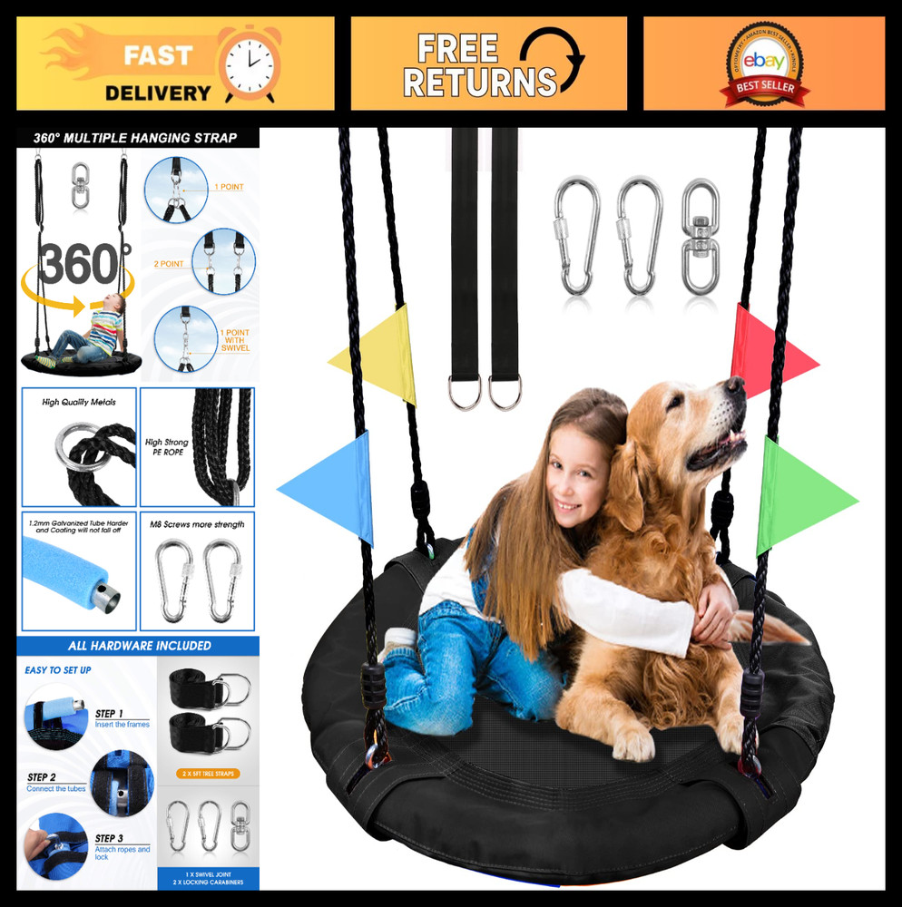 Outdoor Kids Tree Swing – 900D Waterproof Round Flying Saucer with Adjustable Ro