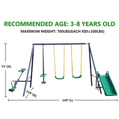 4 in 1 Swing Set With Seesaw, Belt Swing, Slide, Glider for Backyard