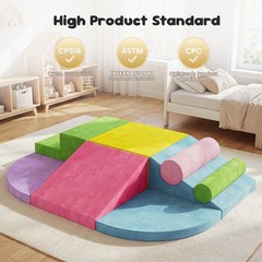 Teckid Toddler Climbing Toys 8-Piece Indoor Soft Foam Blocks Set, Safe Crawling,