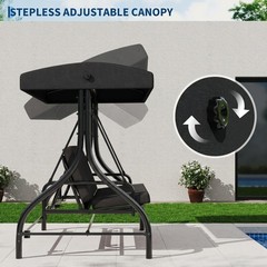 IDEALHOUSE 3-Seat Patio Swing w/ Stand, Convertible Bed, Adj. UV Canopy, 800lb