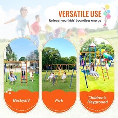 Swing Sets for Backyard 6 in 1 Swing Set 440lbs Capacity Metal Swingset