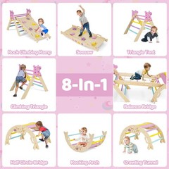 Triangle Set Wooden Montessori Climbing Set w/Arch Ramp Climbing Rope & Ladder