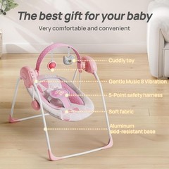 Electric Baby Swing with 5 Speeds, 6 Melodies & Timer – Battery Powered