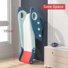 Blue Folding Freestanding Toddler Slide With Basketball And Ring Toss Games