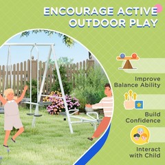 5 in 1 Kids Swing Set for Backyard Heavy-Duty A-Frame Stand, Saucer Swing, Slide