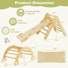 3-in-1 Kids Climber Set Toddler Wooden Play Arch with Sliding and Climbing Ramp