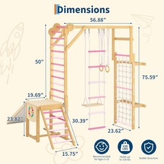 8 in 1 Indoor Jungle Gym Set Wooden Kids Playroom Activity Climbing Structure