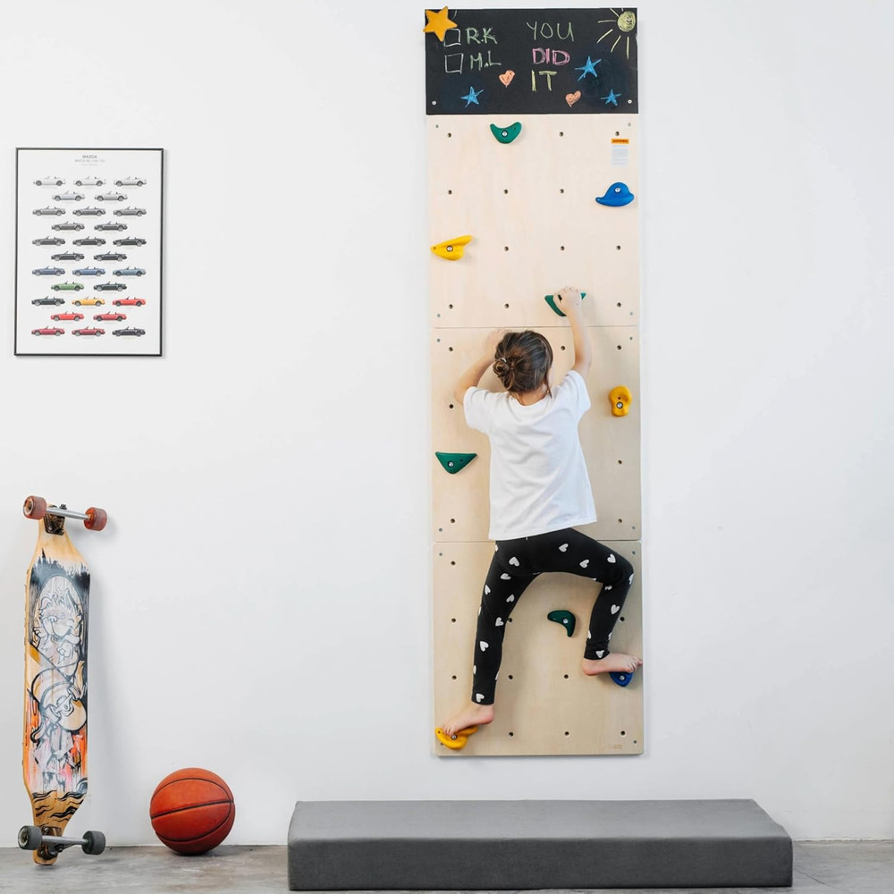 Rock Climbing Wall for Kids | Indoor Playground Play Gym Set with Drawing Blackb
