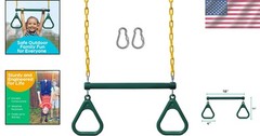 Backyard Swing Set Trapeze Bar – 18in Green Steel Chain & Carabiner Outdoor Play