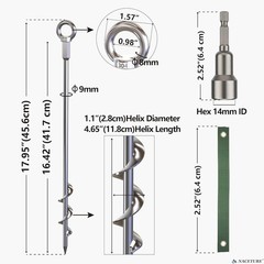 NACETURE 18-Inch Heavy Duty Ground Anchors Screw in, 4 Pack Earth Anchor Kit wit
