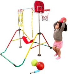5-in-1 Kids Jungle Gym Set with Swing, Rings, Basketball Net + More