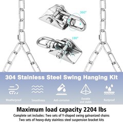 Heavy Duty Porch Swing Hanging Kit with Y-Chain & 360° Swivel Hangers 1500Lbs