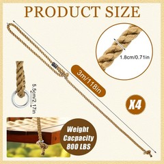 4 Pack Porch Swing Rope Kit Swing Bed Straps Holds 800 Lbs Adjustable Polypro…