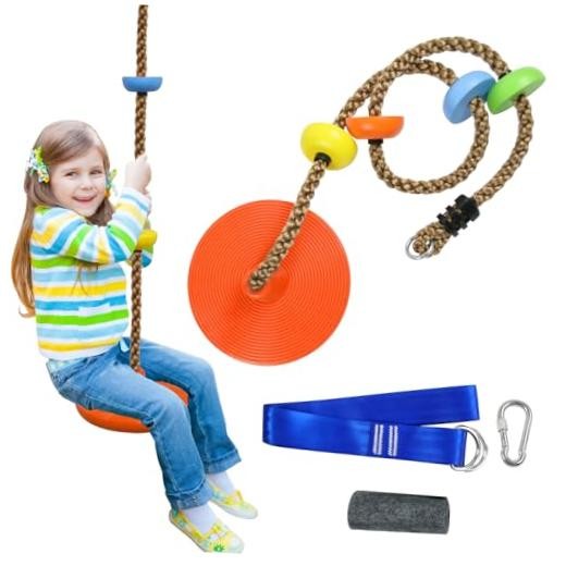 Tree Swing for Kids,Climbing Rope with Platforms,Disc Swing Seat Set Orange