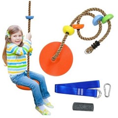 Tree Swing for Kids,Climbing Rope with Platforms,Disc Swing Seat Set Orange